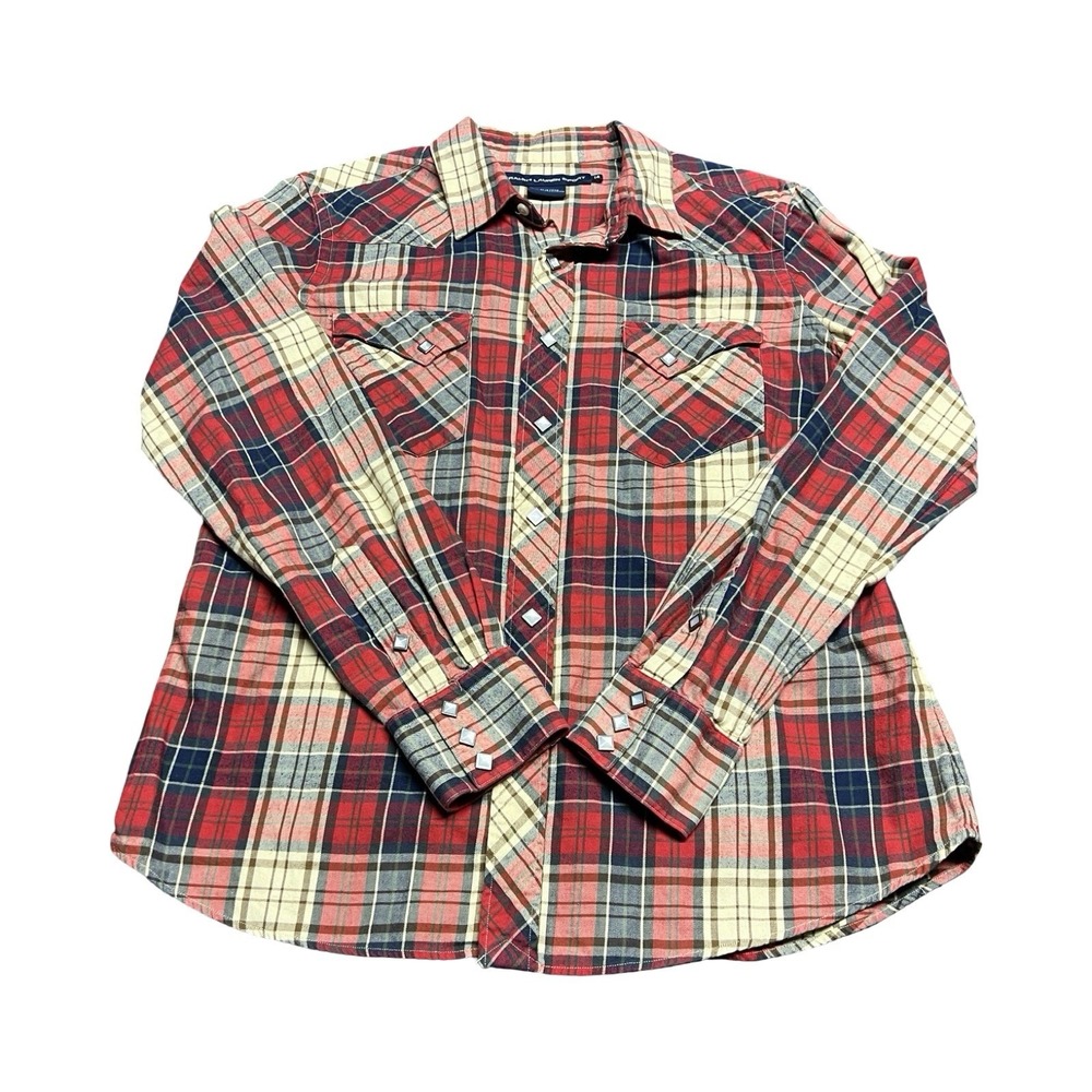 Ralph‎ Lauren Sport Vtg Womens Red Plaid Western Snap Button Down Shirt Size 14